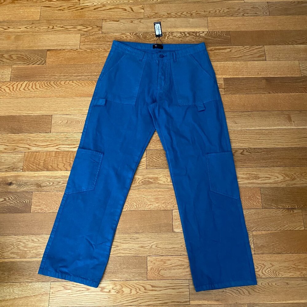 Boohoo Man Relaxed Fit Work Carpenter Cargo Pants Blue Mens 34 NWT Cotton